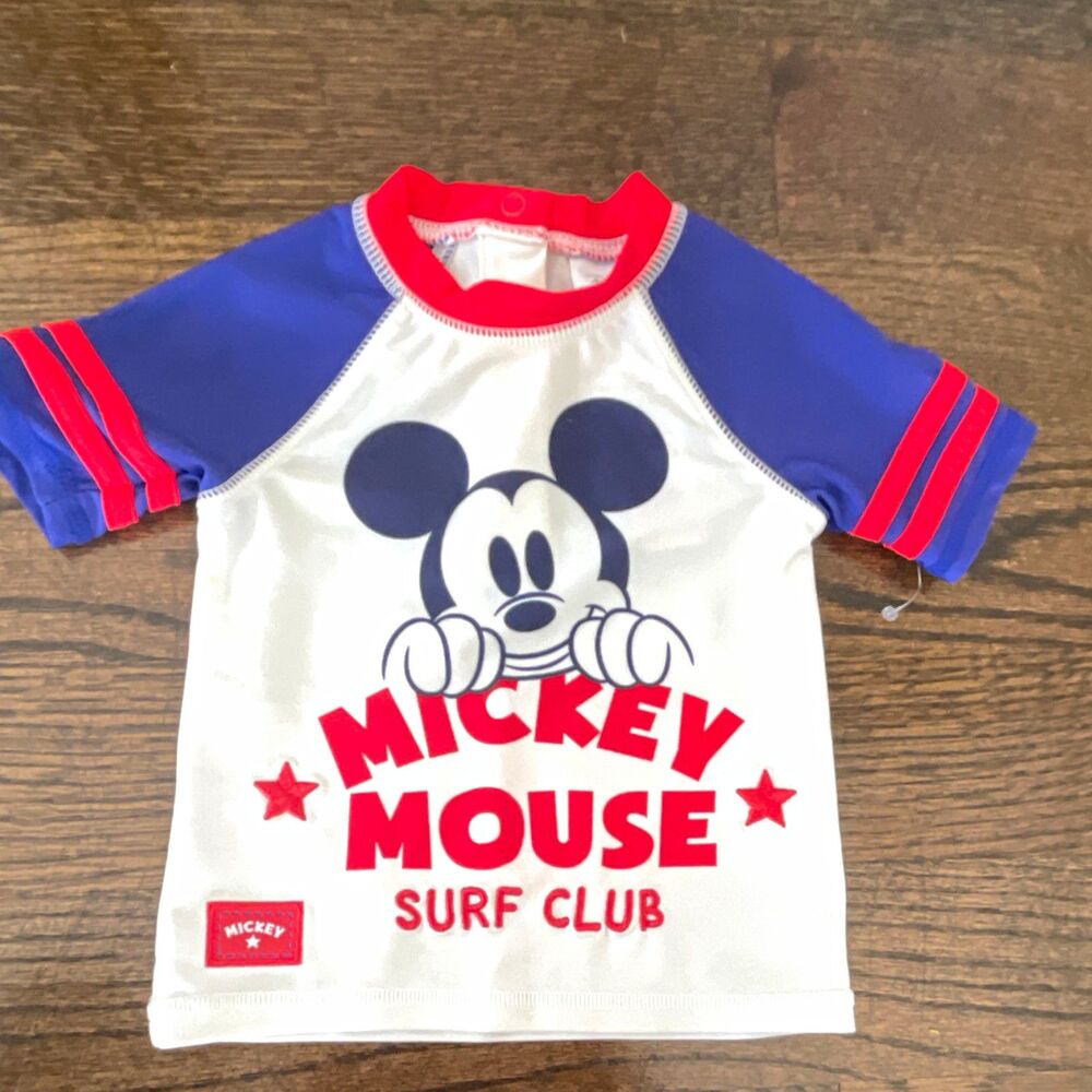 Disney Baby Mickey Mouse Surf Club Short Sleeve Rash Guard Swim Shirt 9-12M
